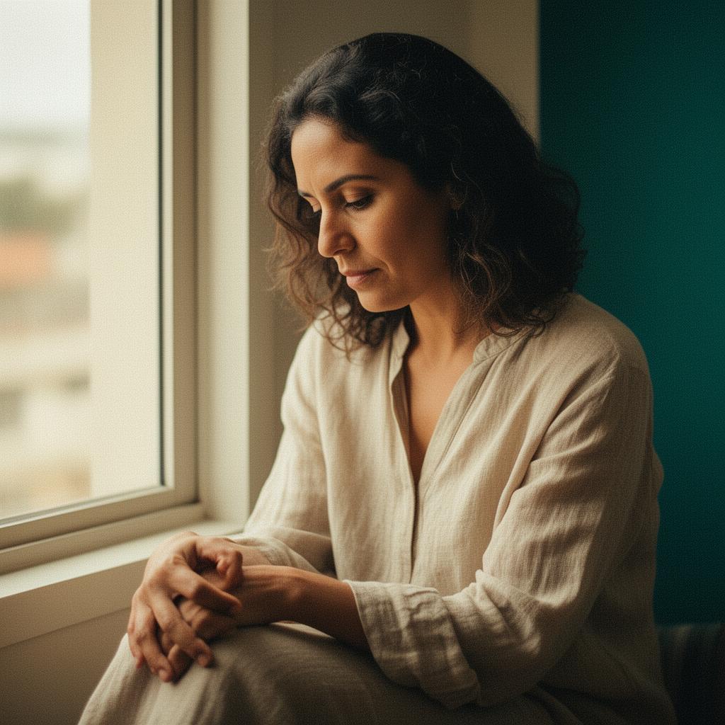Mulher em momento de introspecção